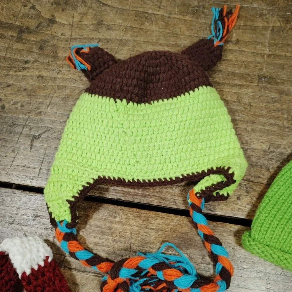 Baby Hand Knit Hat Handmade Crochet Cap Long Tail Christmas Apple Owl Lot New